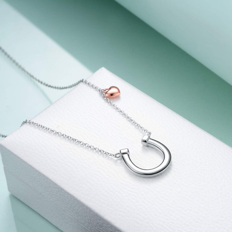 POPLYKE Horseshoe Necklace for Women 925 Sterling Silver Lucky Horse equestrian Horse shoe stirrup Jewelry Gifts â€œ15+2'' (silver) - Image 4